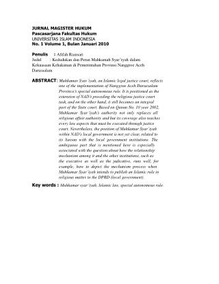 JURNAL MAGISTER HUKUM Pascasarjana Fakultas Hukum UNIVERSITAS ISLAM INDONESIA