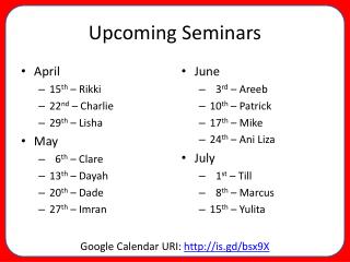 Upcoming Seminars
