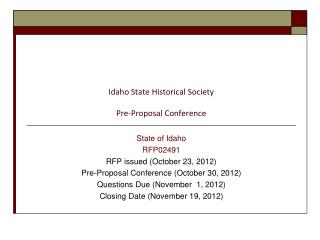 Idaho State Historical Society Pre-Proposal Conference