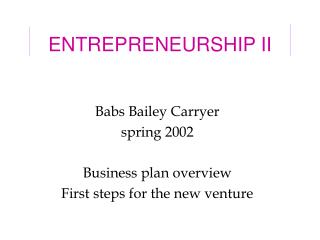 ENTREPRENEURSHIP II