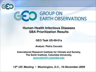 Human Health Infectious Diseases SBA Prioritization Results GEO Task US-09-01a