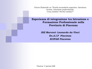 Esperienza di integrazione tra Istruzione e Formazione Professionale nella Provincia di Piacenza