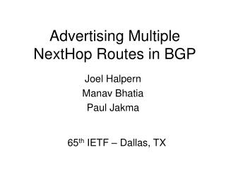 Advertising Multiple NextHop Routes in BGP