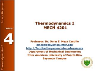 Thermodynamics I MECN 4201
