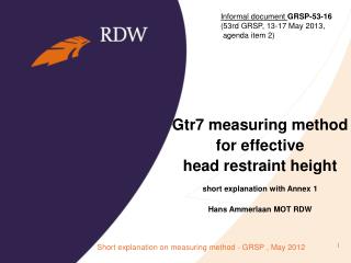 Gtr7 measuring method for effective head restraint height short explanation with Annex 1