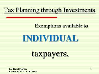 Tax Planning through Investments