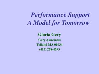 Performance Support A Model for Tomorrow