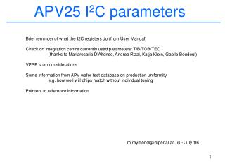 APV25 I 2 C parameters