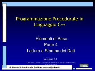 Programmazione Procedurale in Linguaggio C++