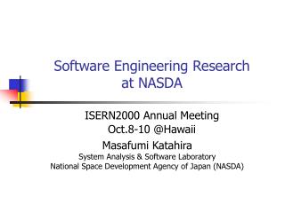 Software Engineering Research at NASDA