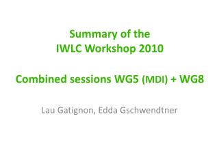 Summary of the IWLC Workshop 2010 Combined sessions WG5 (MDI) + WG8