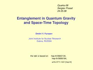Entanglement in Quantum Gravity and Space-Time Topology