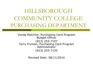 HILLSBOROUGH COMMUNITY COLLEGE PURCHASING DEPARTMENT