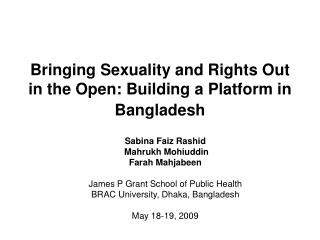 Bringing Sexuality and Rights Out in the Open: Building a Platform in Bangladesh