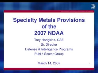 Specialty Metals Provisions of the 2007 NDAA