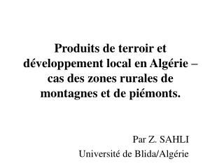 Par Z. SAHLI Université de Blida/Algérie