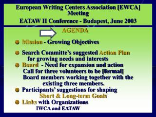 European Writing Centers Association [EWCA] Meeting EATAW II Conference - Budapest, June 2003