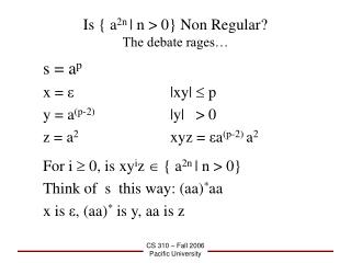Is { a 2n | n &gt; 0} Non Regular? The debate rages…
