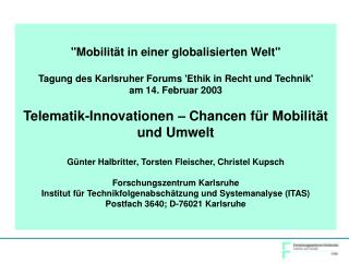 &quot;Mobilität in einer globalisierten Welt&quot;