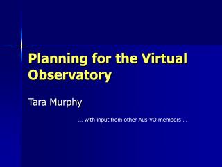 Planning for the Virtual Observatory