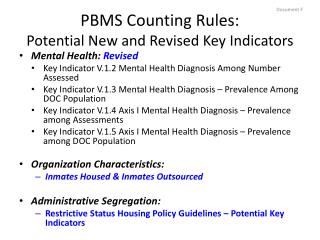 PBMS Counting Rules: Potential New and Revised Key Indicators