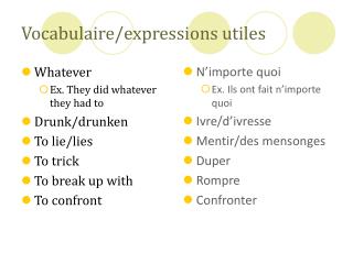 Vocabulaire/expressions utiles
