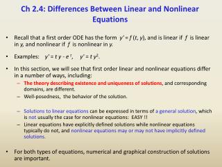 Ch 2.4: Differences Between Linear and Nonlinear Equations