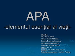 APA -elementul esențial al vieții-