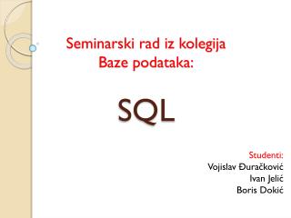 Seminarski rad iz kolegija Baze podataka: SQL