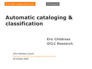 Automatic cataloging &amp; classification
