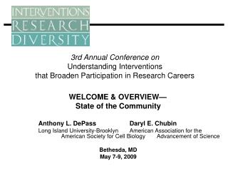 WELCOME &amp; OVERVIEW— State of the Community 	Anthony L. DePass		Daryl E. Chubin