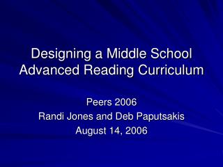 Designing a Middle School Advanced Reading Curriculum