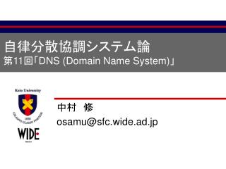 自律分散協調システム論 第 11 回「 DNS (Domain Name System) 」