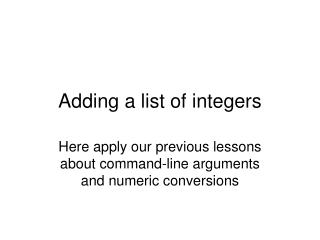 Adding a list of integers
