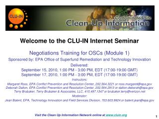 Welcome to the CLU-IN Internet Seminar