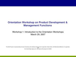 Orientation Workshop on Product Development &amp; Management Functions
