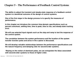 Chapter 5 – The Performance of Feedback Control Systems