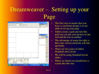 Dreamweaver – Setting up your Page