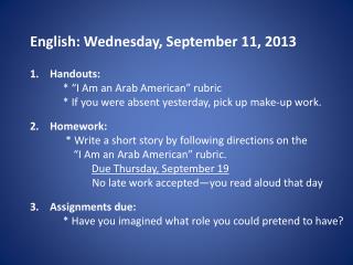 English: Wednesday, September 11, 2013