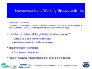 Intercomparisons Working Groupe activities