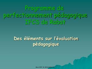 Programme de perfectionnement pédagogique IFCS de Rabat