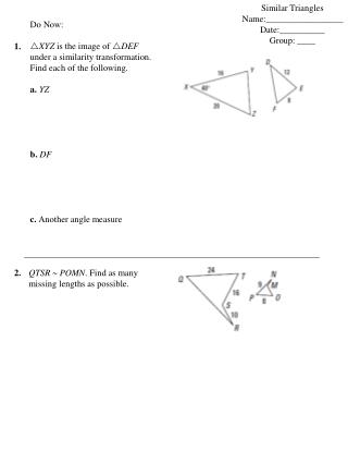 Do Now:  XYZ is the image of  DEF under a similarity transformation.