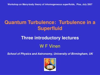 Workshop on Many-body theory of inhomogeneous superfluids, Pisa, July 2007