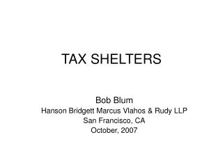 TAX SHELTERS