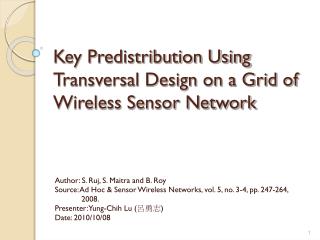 Key Predistribution Using Transversal Design on a Grid of Wireless Sensor Network