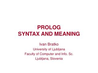 PROLOG SYNTAX AND MEANING
