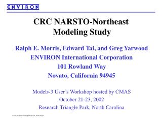 CRC NARSTO-Northeast Modeling Study