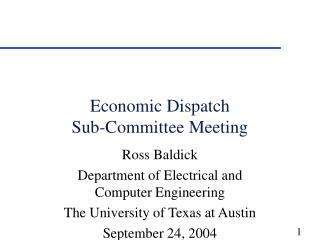 Economic Dispatch Sub-Committee Meeting