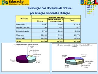 Distribuição dos Docentes de 3º Grau por situação funcional e titulação