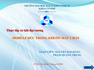 TRƯỜNG ĐẠI HỌC BÁCH KHOA TPHCM KHOA CƠ KHÍ ---------o0o----------